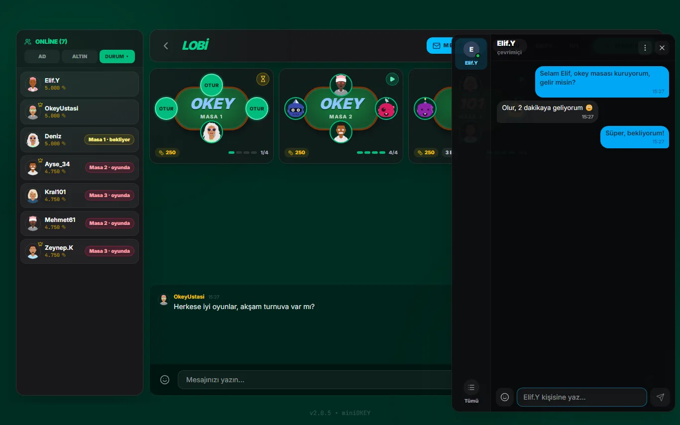 Masa sohbeti ve özel chat